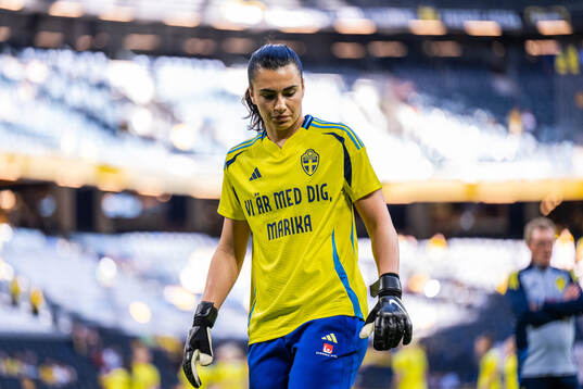 Goalkeeper Zecira Musovic of Sweden, with a warm up shirt
