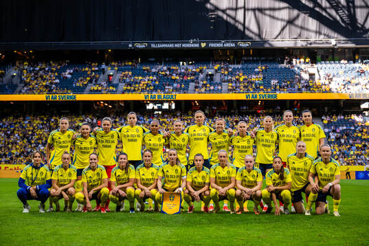 Players of Sweden, with a shirt dedicated to team manager