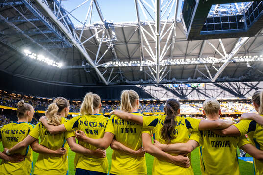Players of Sweden ,with a shirt dedicated to team manager
