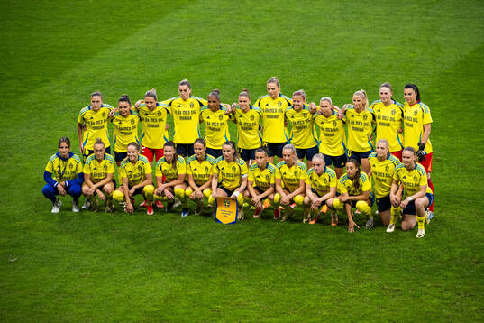 Players of Sweden, with a shirt dedicated to team manager