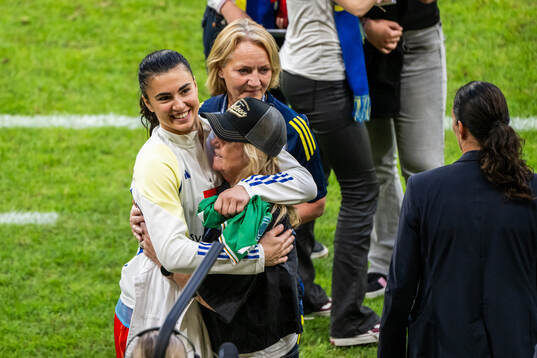 goalkeeper Zecira Musovic of Sweden celebrates with team