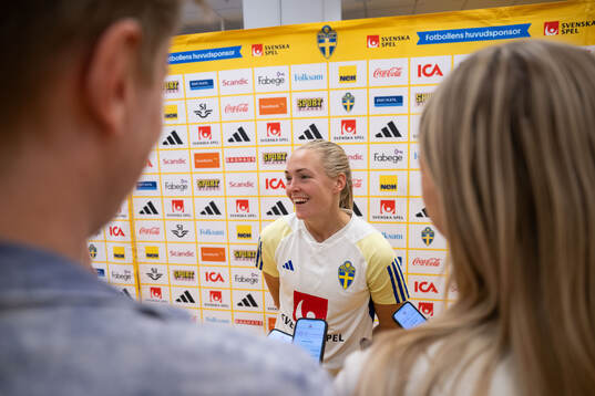 Magdalena Eriksson of Sweden in mixed zone
