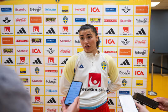 Goalkeeper Zecira Musovic of Sweden in mixed zone