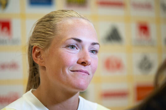 Magdalena Eriksson of Sweden in mixed zone