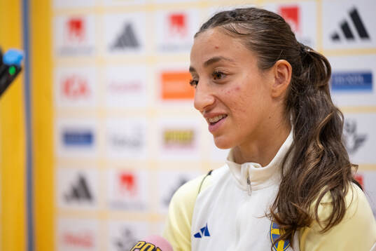 Rosa Kafaji of Sweden in mixed zone
