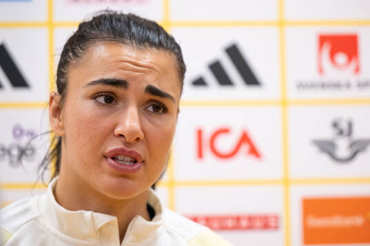 Goalkeeper Zecira Musovic of Sweden in mixed zone