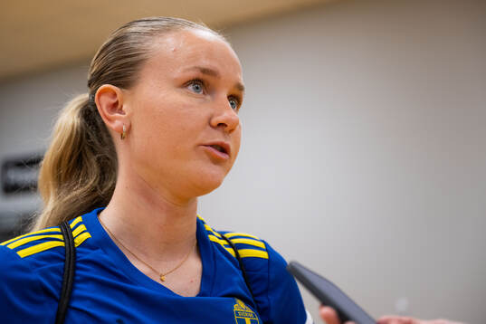 Matilda Vinberg of Sweden in mixed zone