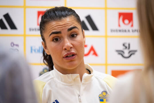 Goalkeeper Zecira Musovic of Sweden in mixed zone