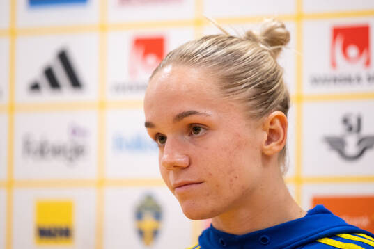 Hanna Lundkvist of Sweden in mixed zone