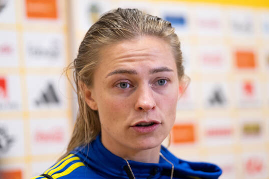 Fridolina Rolfö of Sweden in mixed zone