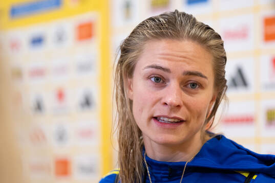 Fridolina Rolfö of Sweden in mixed zone