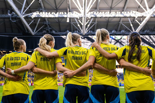 Players of Sweden, with a shirt dedicated to team manager