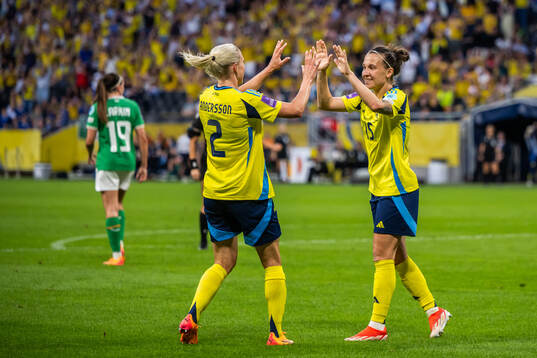 Jonna Andersson and Julia Zigotti Olme of Sweden celebrate