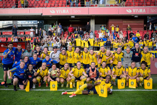Players and staff of Sweden celebrate