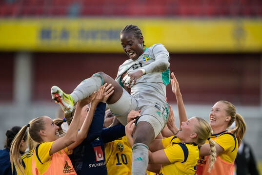 Goalkeeper Angel Mukasa of Sweden celebrates