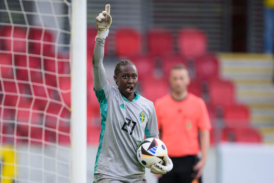 Goalkeeper Angel Mukasa of Sweden celebrates