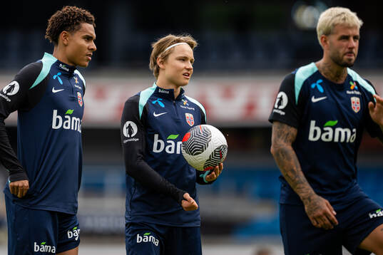 Antonio Nusa and Andreas Schjelderup of the Norwegian