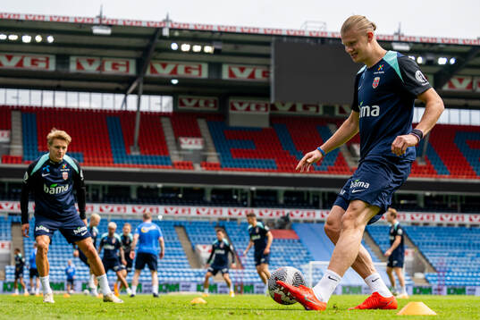 Martin Ødegaard and Erling Braut Haaland of the Norwegian
