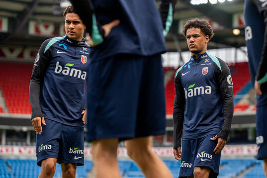 Antonio Nusa and Oscar Bobb of the Norwegian national