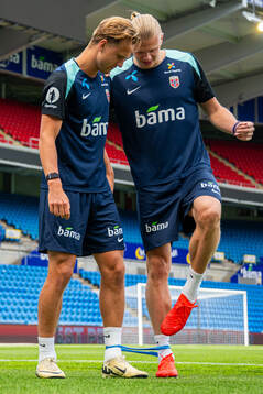Erik Botheim and Erling Braut Haaland of the Norwegian