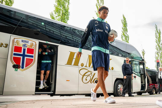 Antonio Nusa of the Norwegian national football team arrives