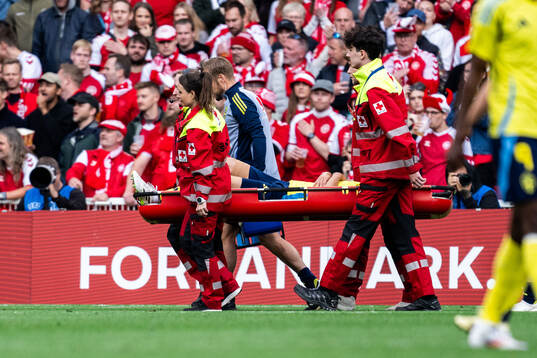Hjalmar Ekdal of Sweden in carried out injured