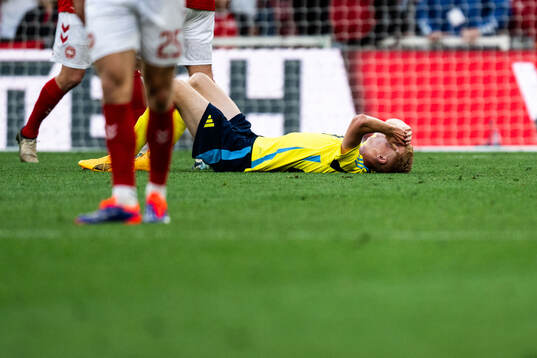 Hugo Larsson of Sweden in pain