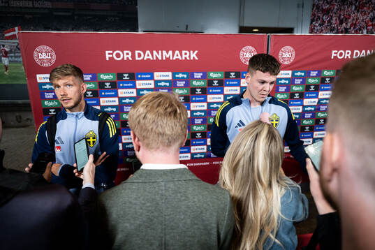 Anton Salétros and Emil Holm of Sweden in mixed zone