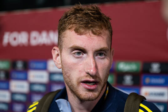 Dejan Kulusevski of Sweden in mixed zone