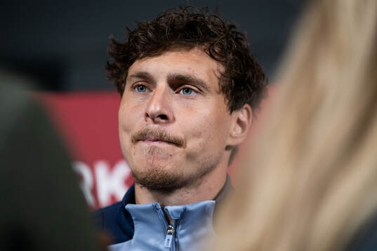 Victor Nilsson Lindelöf of Sweden in mixed zone