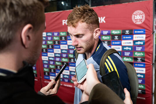 Dejan Kulusevski of Sweden in mixed zone