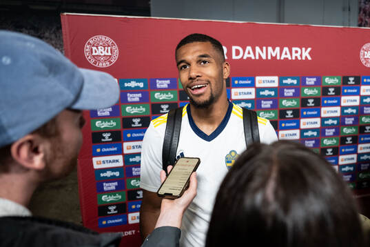 Isak Hien of Sweden in mixed zone