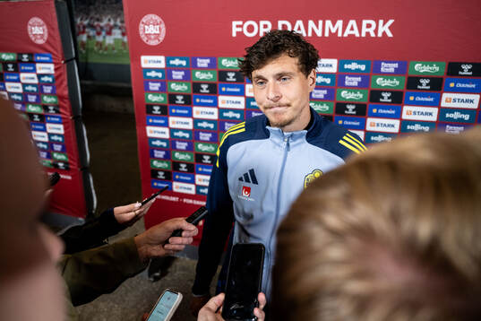 Victor Nilsson Lindelöf of Sweden in mixed zone