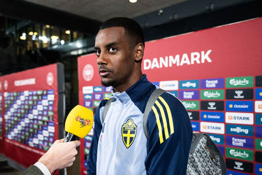 Alexander Isak of Sweden in mixed zone