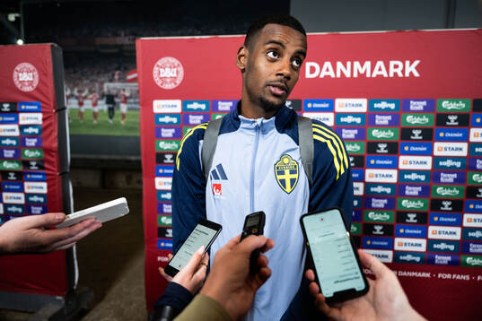 Alexander Isak of Sweden in mixed zone