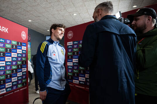 Victor Nilsson Lindelöf of Sweden in mixed zone