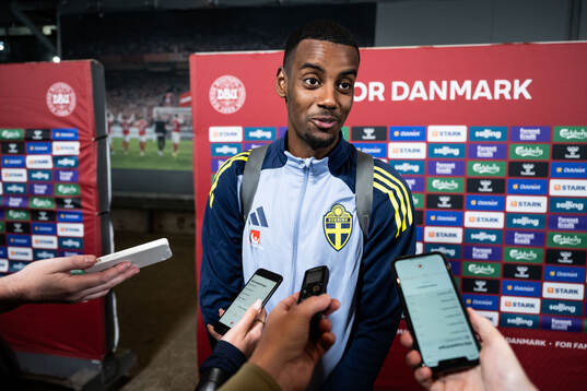 Alexander Isak of Sweden in mixed zone