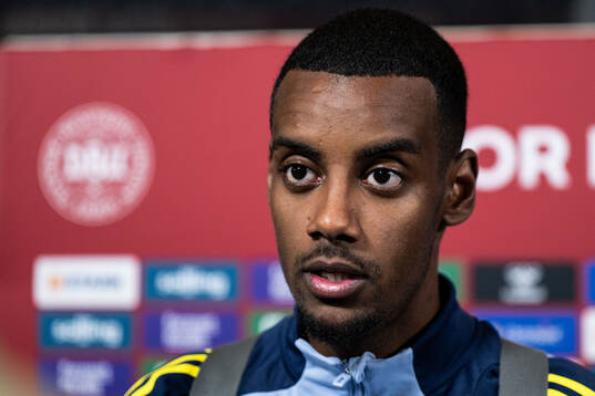 Alexander Isak of Sweden in mixed zone