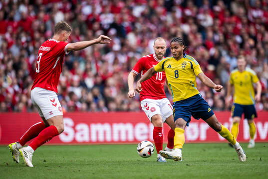 Christian Eriksen of Denmark and Jens-Lys Michel Cajuste of
