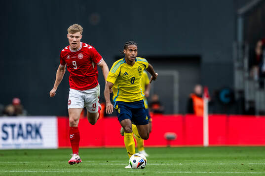 Rasmus Højlund of Denmark and Jens-Lys Michel Cajuste of