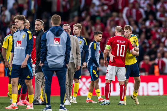 Christian Eriksen of Denmark and Dejan Kulusevski of Sweden