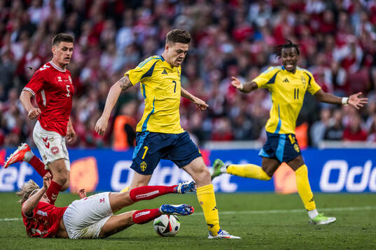 Emil Holm of Sweden and Morten Hjulmand of Denmark