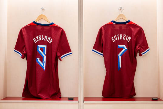 The kits of Erling Braut Haaland and Erik Botheim of Norway