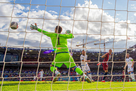 Erling Braut Haaland of Norway scores the 1-0 goal behind