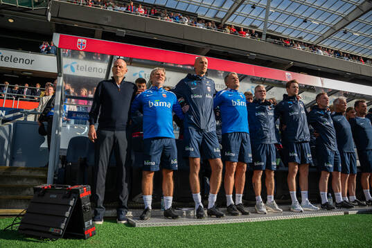 Ståle Solbakken, head coach of Norway, with his staff