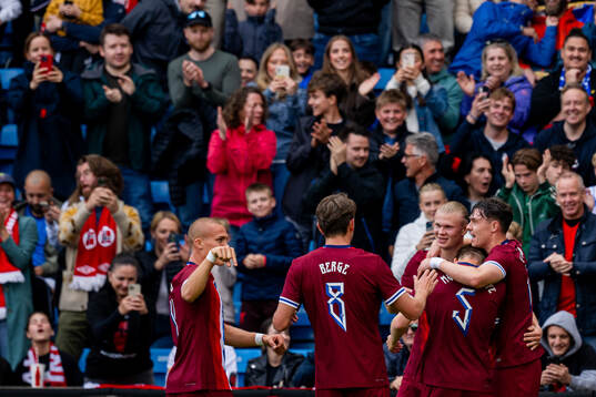 Erling Braut Haaland of Norway celebrates with Sander