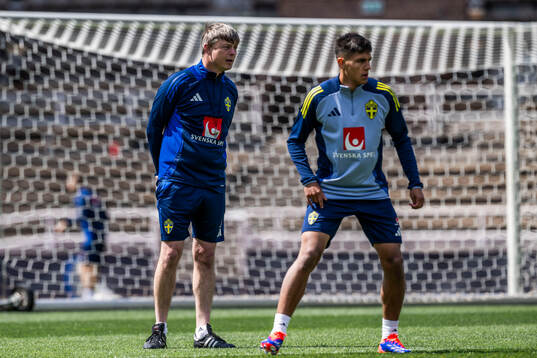 Head coach Jon Dahl Tomasson and Matteo Perez Vinlöf of