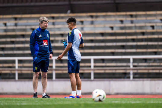 Head coach Jon Dahl Tomasson and Matteo Perez Vinlöf of