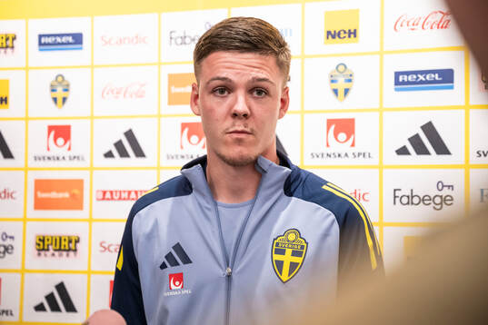 Emil Holm of the Swedish national football team at a mixed