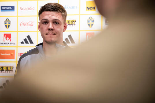 Emil Holm of the Swedish national football team at a mixed